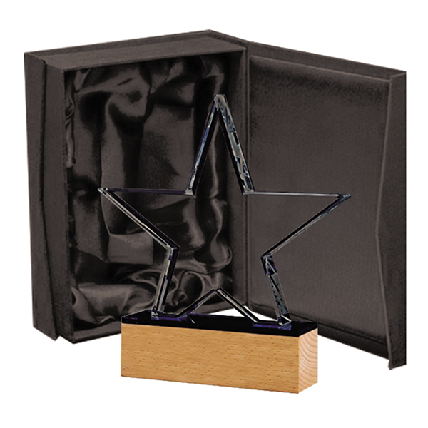 Regalo Corporativo Galvano Cristal con Base de Madera 2