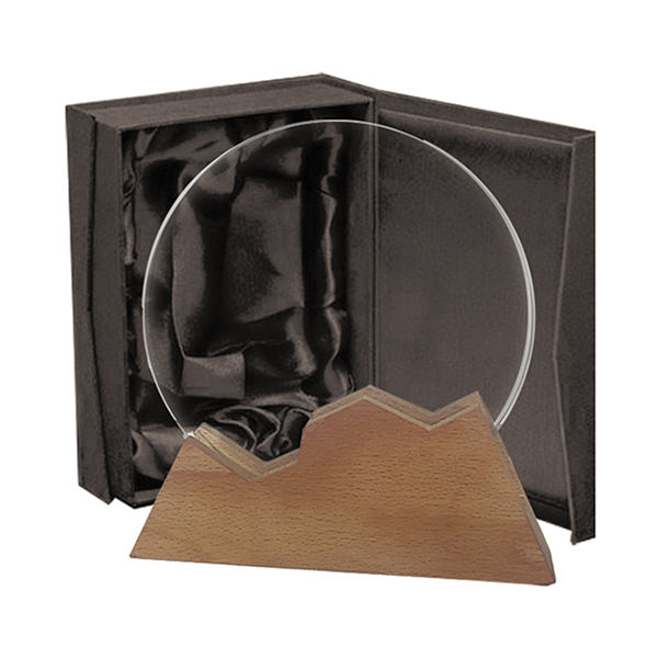 Regalo Corporativo Galvano Cristal con Base de Madera 3