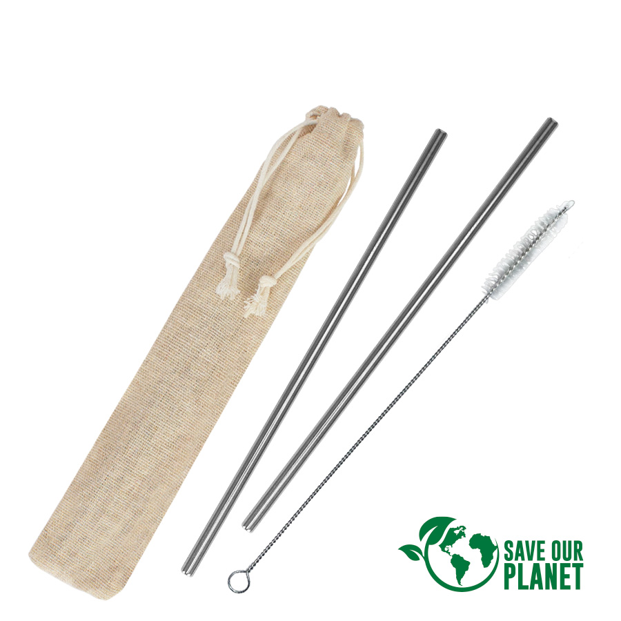 Regalo Corporativo Set Bombillas metálicas en estuche de Lino