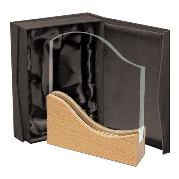 Regalo corporativo Galvano Cristal con Base de Madera