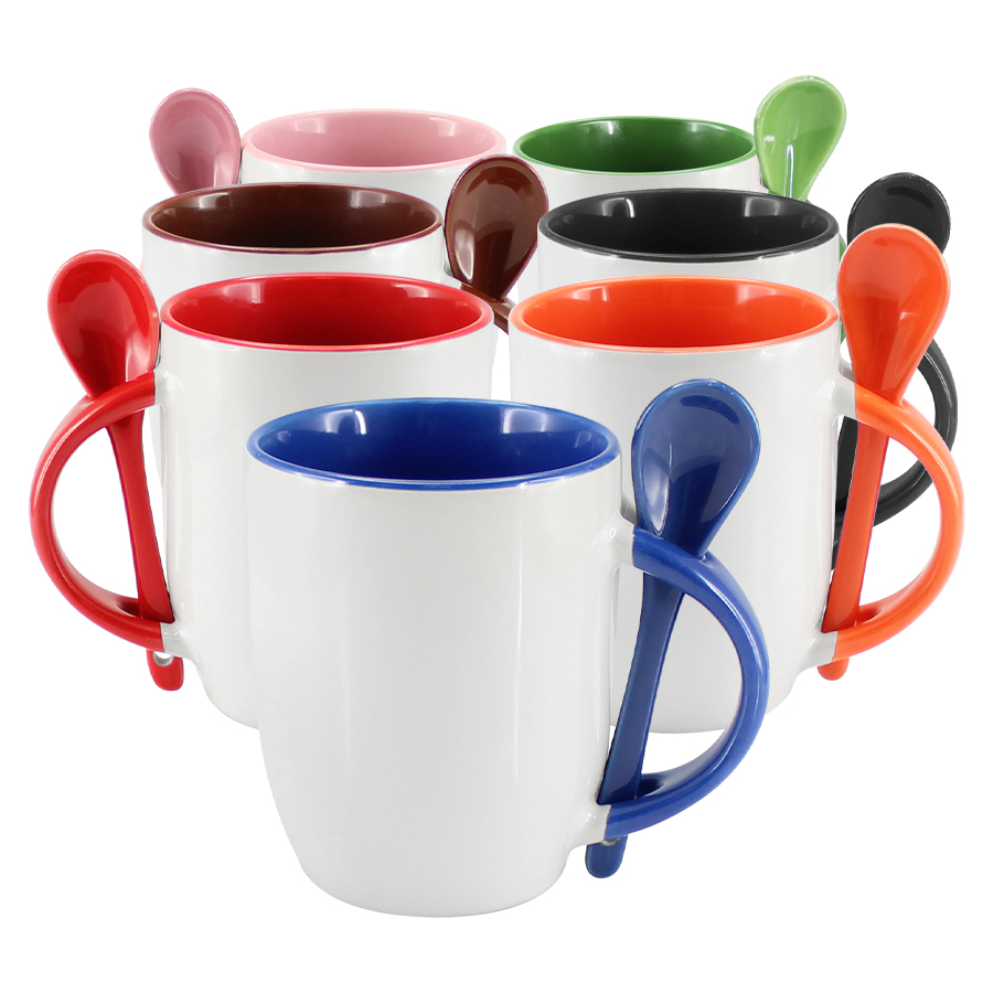 Regalo Corporativo Tazon bicolor con cuchara sublimacion