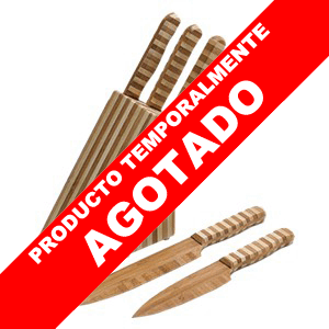 Regalo corporativo Set de 4 cuchillos y un afilador + Soporte Bamboo